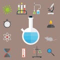 Lab symbols test medical laboratory scientific biology design molecule microscope concept and biotechnology science Royalty Free Stock Photo