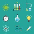 Lab symbols test medical laboratory scientific biology design molecule microscope concept and biotechnology science Royalty Free Stock Photo