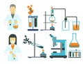 Lab symbols test medical laboratory scientific biology design science chemistry icons vector illustration. Royalty Free Stock Photo