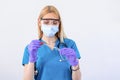 Lab technician holding swab collection kit,Coronavirus COVID-19 specimen collecting equipment,DNA nasal and oral swabbing for PCR