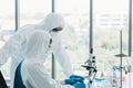 Lab Technicians in Personal protective equipment PPE suit Vaccines testing of Virus