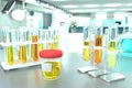 Urine sample test for crystals or pregnancy - lab test-tubes in modern medical clinic, medical 3D illustration