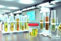 Lab test tubes in modern biotechnology facility - urine quality test for leukocyte esterase or calcium oxalates, medical 3D