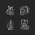 Lab tools chalk white icons set on black background Royalty Free Stock Photo