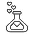 Lab tube with a heart line icon. Laboratory of the Love illustration isolated on white. Love Chemistry potion with heart