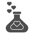 Lab tube with a heart solid icon. Laboratory of the Love illustration isolated on white. Love Chemistry potion with