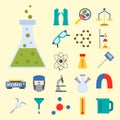 Lab vector chemical test medical laboratory scientific biology science chemistry icons illustration. Royalty Free Stock Photo