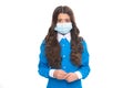 Lab worker. corona igg immunity test. girl child in surgical mask. doctor kid in respirator mask. coronavirus pneumonia