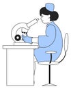 Lab worker looking at microscope. Scientist woman icon Royalty Free Stock Photo