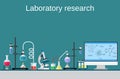 Lab worker table computer chemical research process. Royalty Free Stock Photo