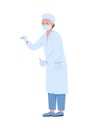 Lab worker takes blood sample semi flat color vector character