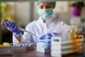 Lab worker using pipette droper for research