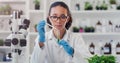 Lab worker, woman ecology scientist and test tube with chemical of employee with science work. Laboratory, medical and Royalty Free Stock Photo