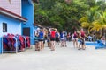 LABADEE, HAITI - MAY 01, 2018: People in lifejackets preparing for a water excursion on beach in Haiti Royalty Free Stock Photo