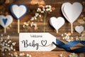 Label, Atmospheric Decoration, Heart, Flower, Text Welcome Baby Royalty Free Stock Photo