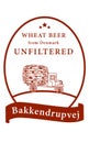 Label for a bottle of beer, a truck with a barrel in an oval sticker with text. Beer packaging label