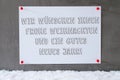 Label On Cement Wall, Snow, Gutes Neues Means New Year