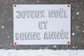 Label On Cement Wall, Snowflakes, Bonne Annee Means New Year