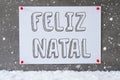 Label On Cement Wall, Snowflakes, Feliz Natal Means Merry Christmas