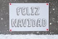 Label On Cement Wall, Snowflakes, Feliz Navidad Means Merry Christmas