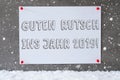 Label, Cement Wall, Snowflakes, Guten Rutsch 2019 Means New Year