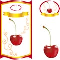 Label with cherry, sweet cherry for juice packing
