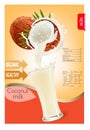 Label of coconut milk splash in a glass. Desing template.