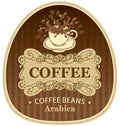 Label for coffee beans arabica with cup and splash Royalty Free Stock Photo