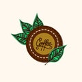 Label for coffee. Coffee leaves and lettering Coffee. Template for your design. Sticker.