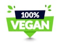 Vector Illustration 100 Percent Vegan Tooltip Label. Modern Web Banner Element With Leaf