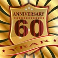 Anniversary 60 th label with ribbon.