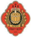 Label for draft beer with barrel and coat of arms