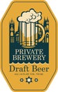Label for draft beer with beer glass and old town
