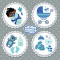 Label with elements for mulatto newborn baby boy