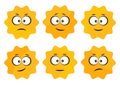 Label with face emotions, yellow round stickers. Vector illustration Royalty Free Stock Photo