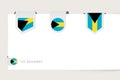 Label flag collection of The Bahamas in different shape. Ribbon flag template of The Bahamas