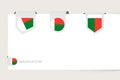 Label flag collection of Madagascar in different shape. Ribbon flag template of Madagascar