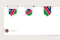 Label flag collection of Namibia in different shape. Ribbon flag template of Namibia