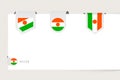 Label flag collection of Niger in different shape. Ribbon flag template of Niger