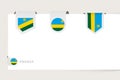 Label flag collection of Rwanda in different shape. Ribbon flag template of Rwanda