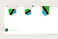 Label flag collection of Tanzania in different shape. Ribbon flag template of Tanzania