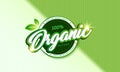 Label food products 100% organic, natural, circle shape. Royalty Free Stock Photo