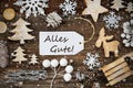 Label, Frame Of Christmas Decoration, Alles Gute Means Best Wishes, Snowflakes