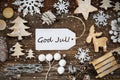 Label, Frame, God Jul Means Merry Christmas, Snowflakes