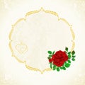 Label- frame with red rose and buds floral festive background vintage vector illustration editable Royalty Free Stock Photo