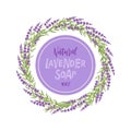 Label for handmade lavender soap. Lavender grass wreath Vector flat Illustration for home made natural organic product Royalty Free Stock Photo