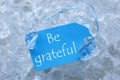 Label On Ice With Be Grateful Royalty Free Stock Photo