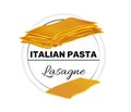 Label of lasagne, pasta for a puff casserole.