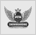 Label and logo of snowboarding. Ski helmet with a crown and wings.