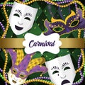 Label With Mardi Gras Masks And Necklace Balls
